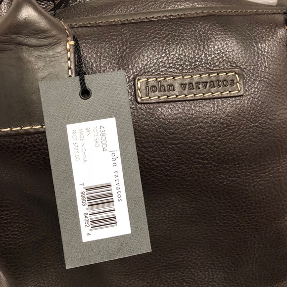 New John Varvatos Brown Leather Tote Bag - Picture 3 of 6